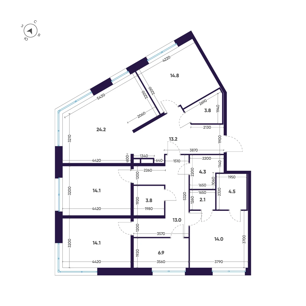 Планировка 4-комнатная 132,8 м² в премиальном комплексе «ЛДМ» — Премиальный комплекс «ЛДМ»