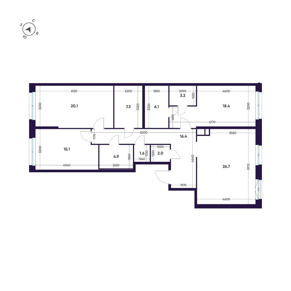 Планировка 3-комнатная 121,8 м² в премиальном комплексе «ЛДМ» — Премиальный комплекс «ЛДМ»