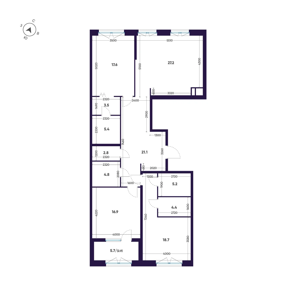 Планировка 3-комнатная 130,5 м² в премиальном комплексе «ЛДМ» — Премиальный комплекс «ЛДМ»