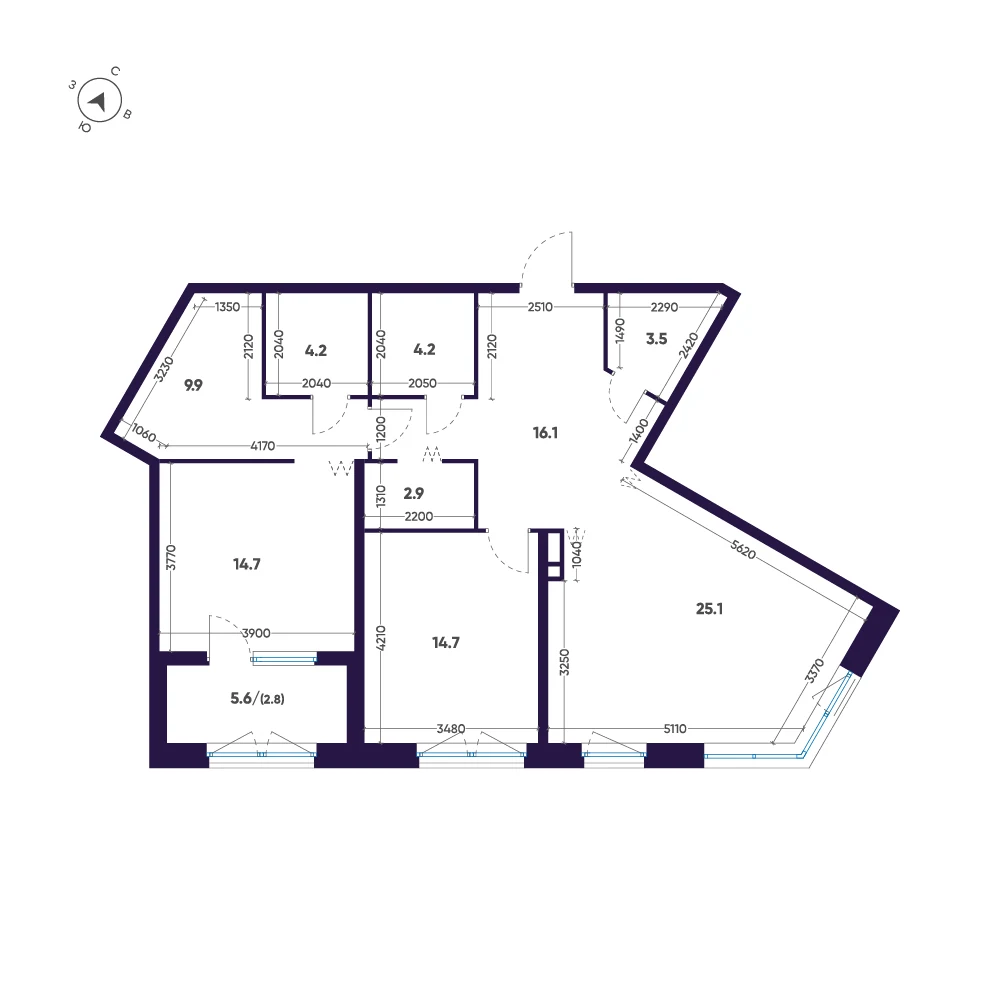 Планировка 2-комнатная 98,1 м² в премиальном комплексе «ЛДМ» — Премиальный комплекс «ЛДМ»