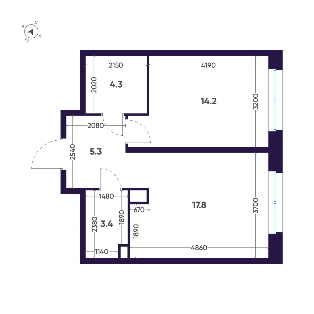 Планировка 1-комнатная 45 м² в премиальном комплексе «ЛДМ» — Премиальный комплекс «ЛДМ»