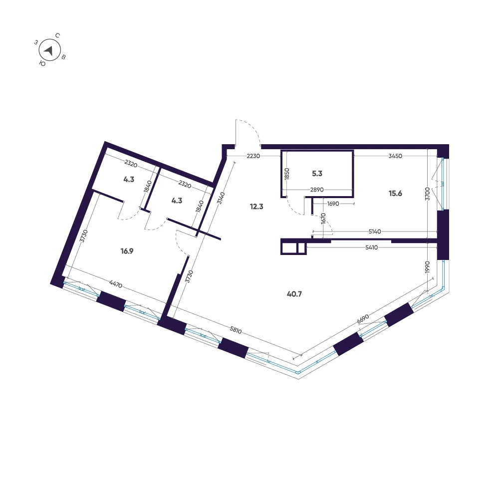 Планировка 2-комнатная 99,4 м² в премиальном комплексе «ЛДМ» — Премиальный комплекс «ЛДМ»