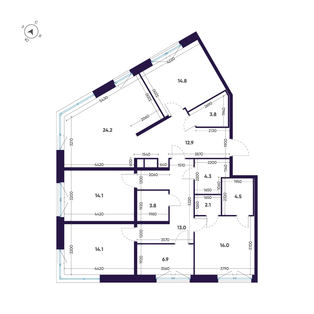 Планировка 4-комнатная 132,5 м² в премиальном комплексе «ЛДМ» — Премиальный комплекс «ЛДМ»