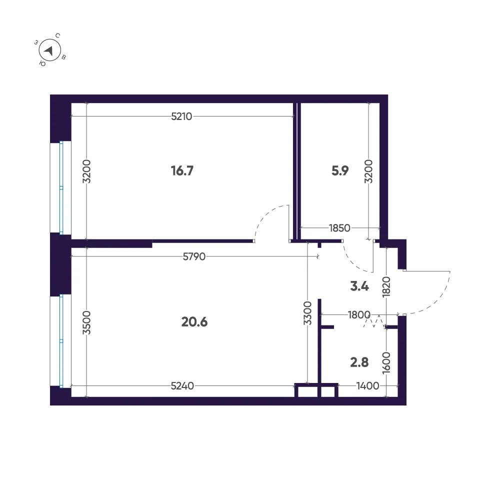 Планировка 1-комнатная 49,4 м² в премиальном комплексе «ЛДМ» — Премиальный комплекс «ЛДМ»