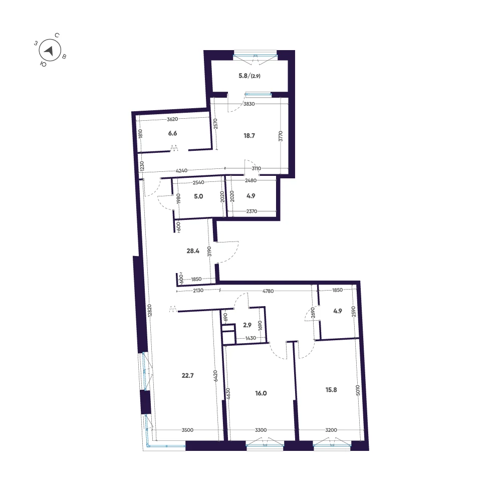 Планировка 3-комнатная 128,8 м² в премиальном комплексе «ЛДМ» — Премиальный комплекс «ЛДМ»