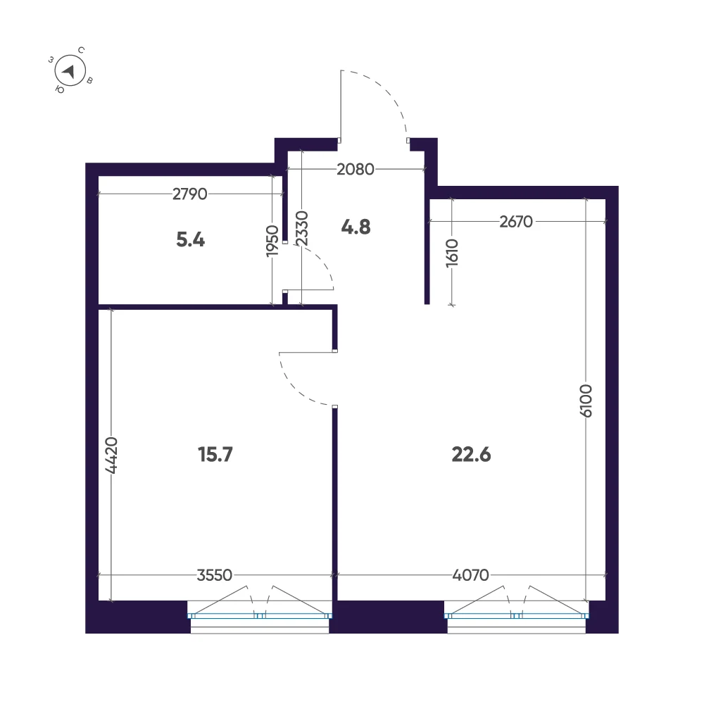 Планировка 1-комнатная 48,5 м² в премиальном комплексе «ЛДМ» — Премиальный комплекс «ЛДМ»