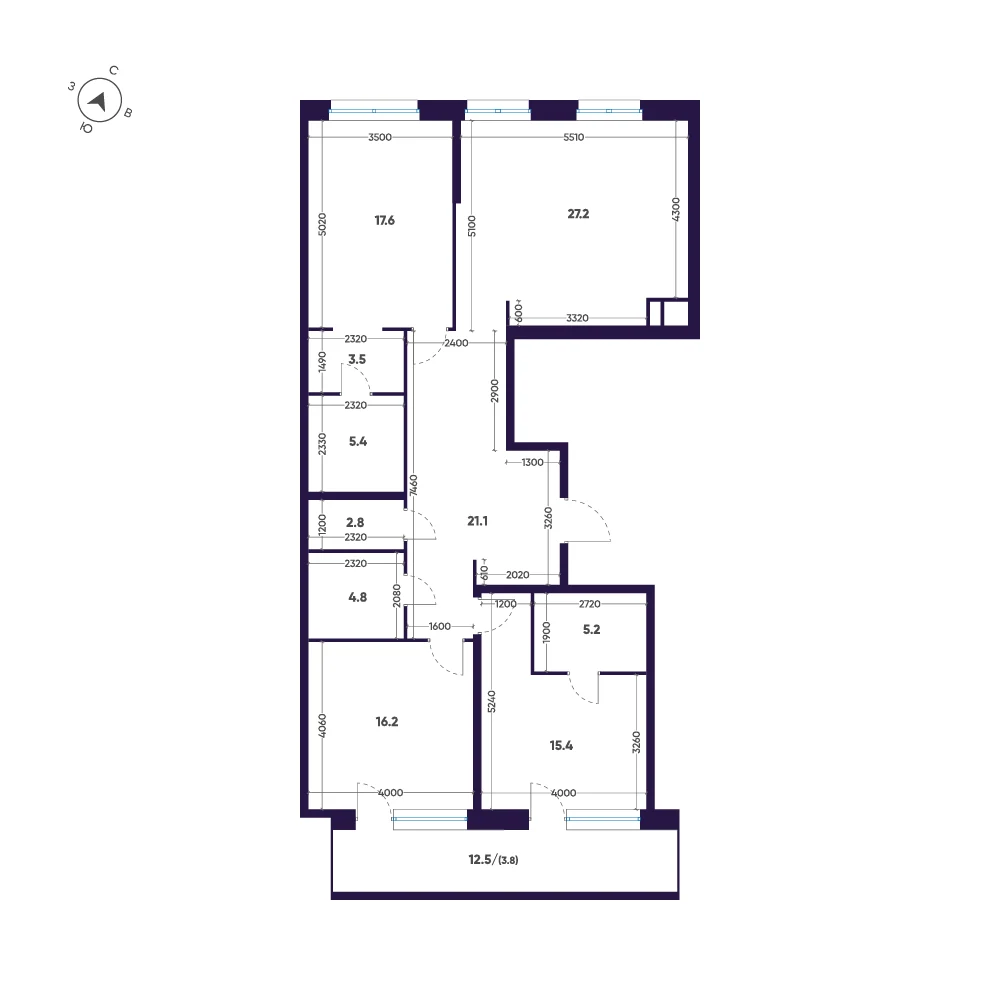 Планировка 3-комнатная 123 м² в премиальном комплексе «ЛДМ» — Премиальный комплекс «ЛДМ»