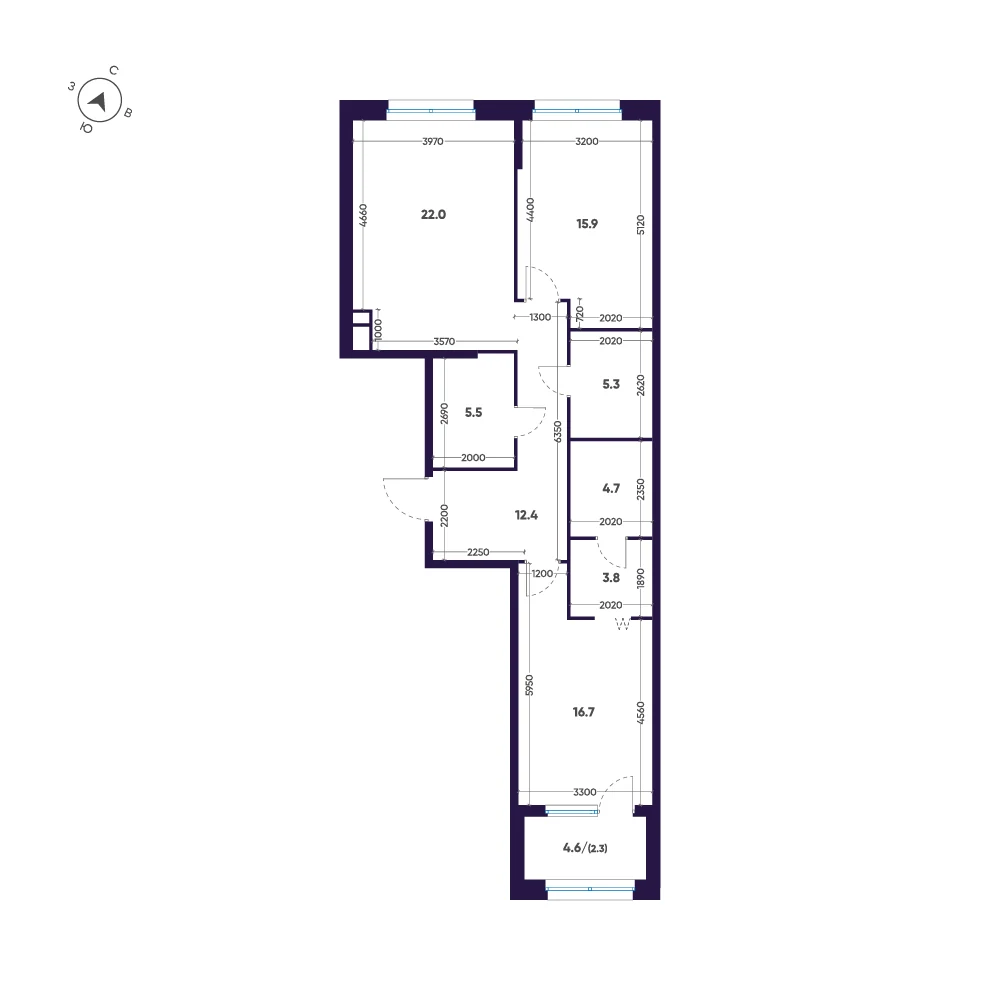 Планировка 2-комнатная 88,6 м² в премиальном комплексе «ЛДМ» — Премиальный комплекс «ЛДМ»