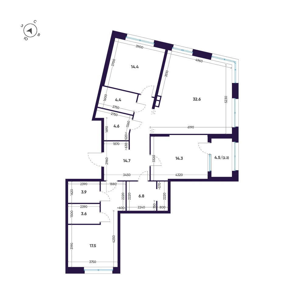 Планировка 3-комнатная 119,1 м² в премиальном комплексе «ЛДМ» — Премиальный комплекс «ЛДМ»