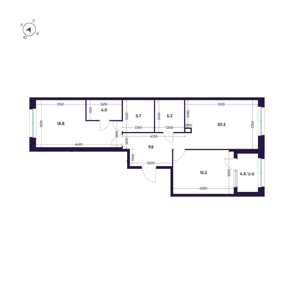 Планировка 2-комнатная 81,3 м² в премиальном комплексе «ЛДМ» — Премиальный комплекс «ЛДМ»